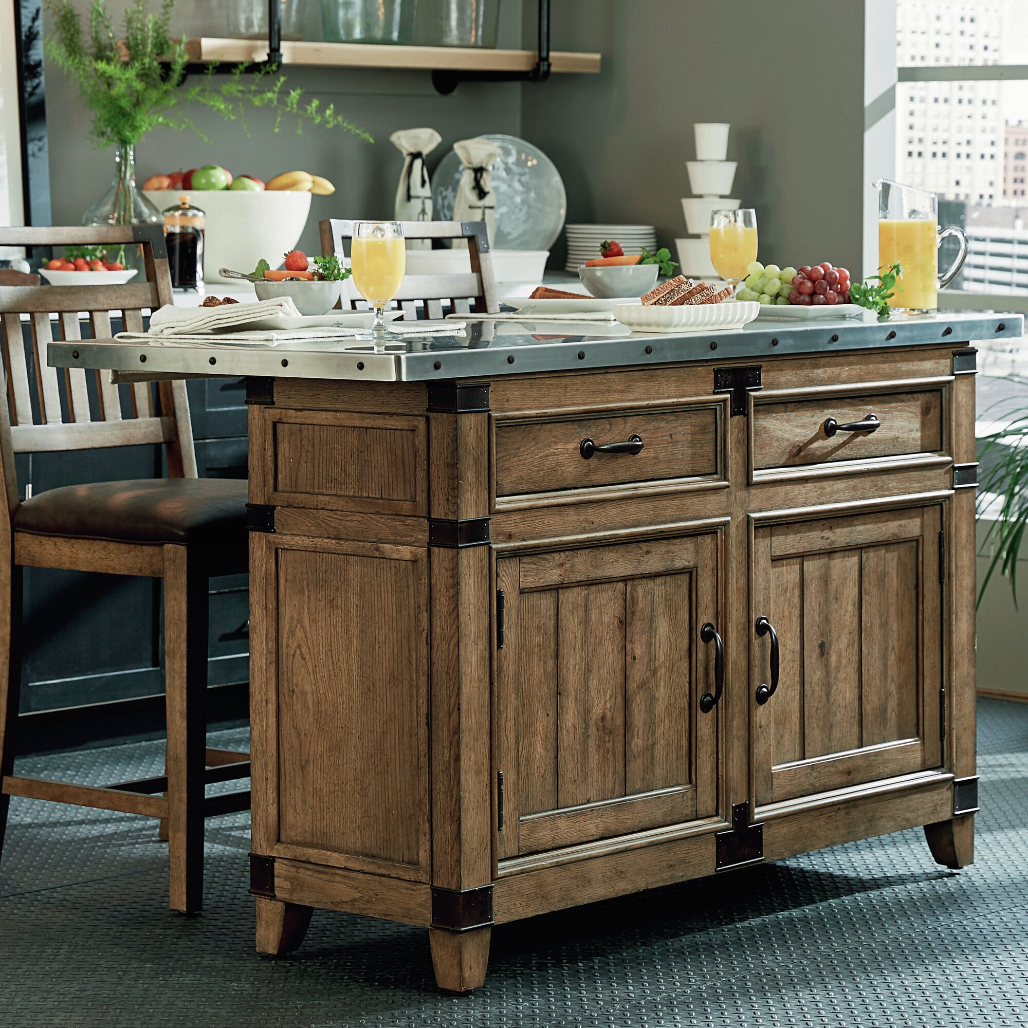 Loon Peak Brigadoon Kitchen Island with Stainless Steel Top | Wayfair.ca